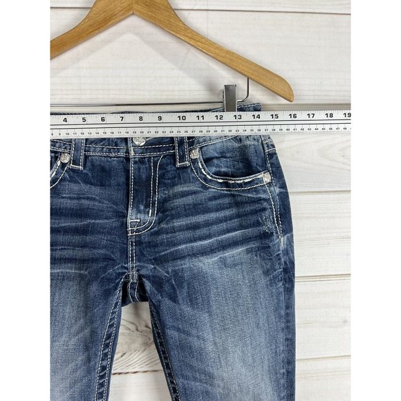 Miss Me Jeans Womens 28 Blue Bootcut Embroidered Pocket Low Rise Stretch - Picture 7 of 12